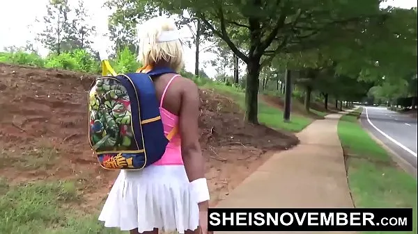 Hot Young Ebony Sucking Old Cock Stranger In Public Giving Blowjob While Kneeling With Her Large Natural Breasts and Areolas Out Of Her Top, Sheisnovember Then Walks While Flashing Her Panty During Upskirt With Curvy Hips by Msnovember new Videos