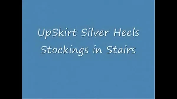 Hot UpSkirt Silver Heels Stockings in Stairs (2 new Videos