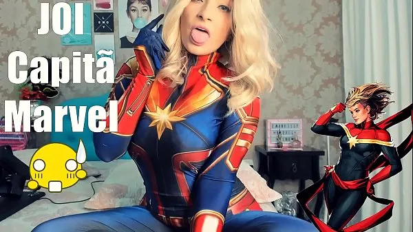 Hot Joi Portugues Cosplay Capita Marvel SEX MACHINE, doing Blowjob Deep throat Cumming on breasts and Cumming on ass AMAZING JOI new Videos