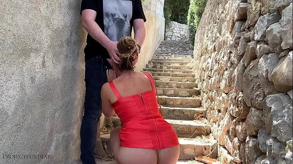 sexy bodycon slut - risky public fuck on stairs in the crowded city center - projectfundiary Video baharu hangat
