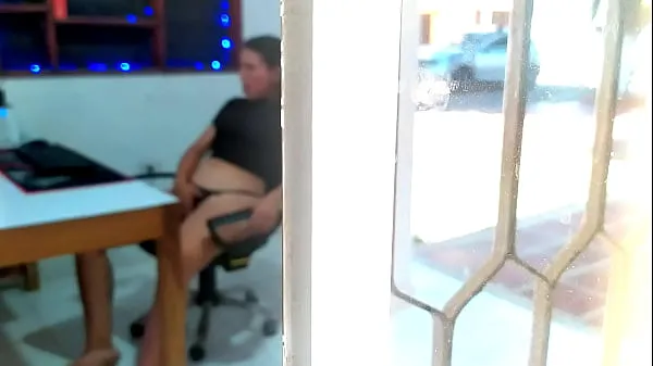 Catching my young neighbor through the window. My neighbor has just turned 18 and I discovered her masturbating while she watches porn on her computer. She watches video of threesomes being half-naked while she touches her pussy Video baharu hangat
