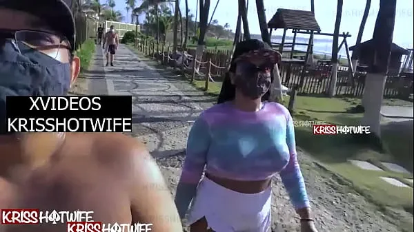Hot Kriss Hotwife Taking a Walk Along the Beach in Sheer T-shirt new Videos