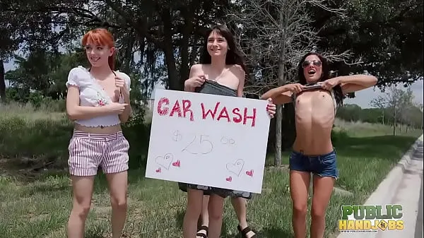 حار PublicHandjobs - Get wet and wild at the car wash with bubbly Chloe Sky and her horny friends مقاطع فيديو جديدة