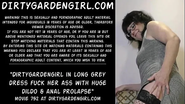 Hot Dirtygardengirl in long grey dress fuck her ass with huge dildo & anal prolapse new Videos