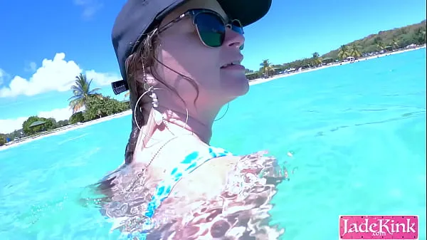 حار Couple on vacation public fuck at the beach underwater creampie مقاطع فيديو جديدة