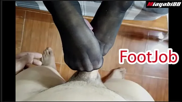 Hot Thai couple has foot sex wearing stockings Use your feet to jerk your husband until he cums new Videos