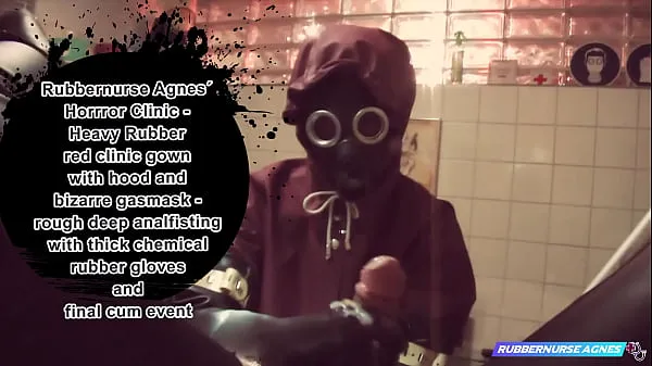 Rubbernurse Agnes - Heavy Rubber red clinic gown with hood and bizarre gasmask - rough elbowdeep analfisting with thick chemical rubber gloves and final cum event Video baru yang populer